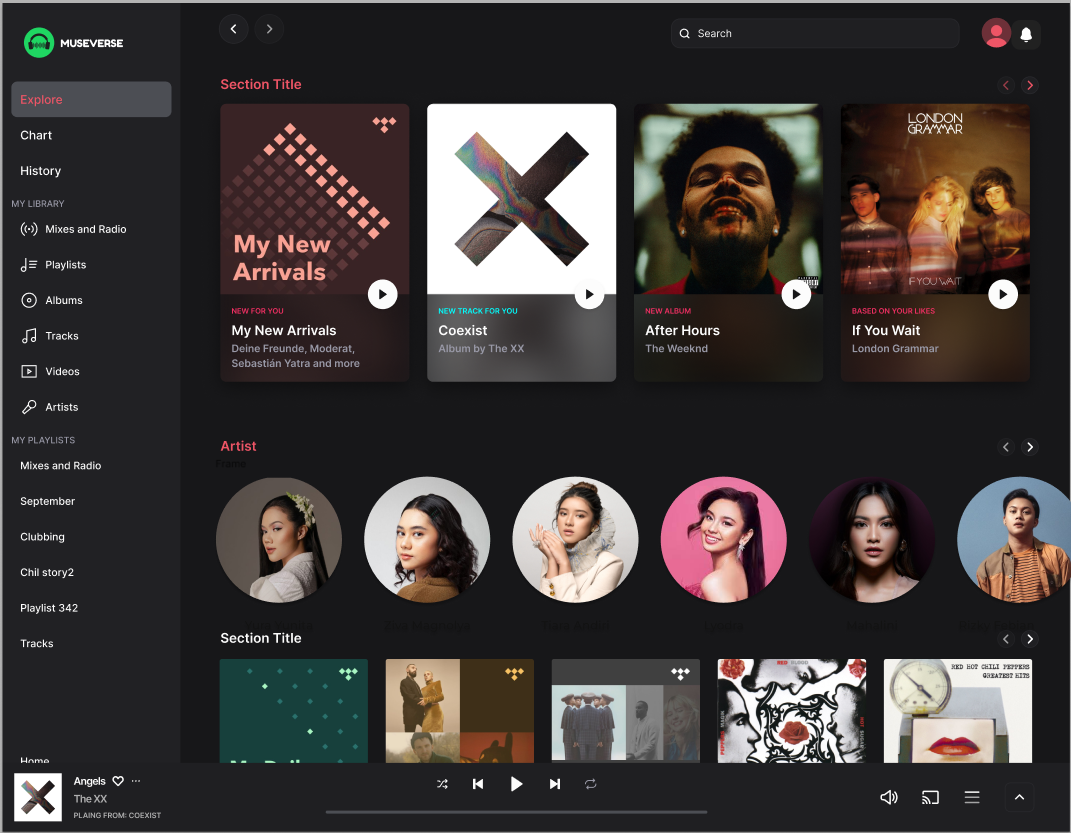 Homepage showcasing music discovery features